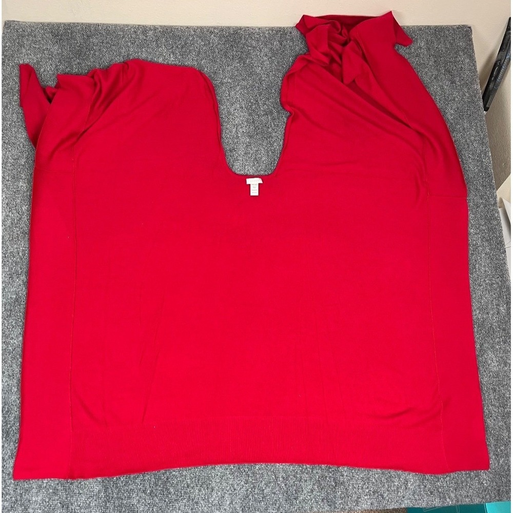 Chicos Poncho Womens Red Cotton/Polyester Open Front One Size